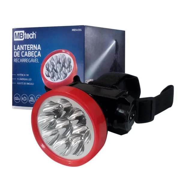 LANTERNA DE CABEÇA 9 LED RECARREGÁVEL - MB TECH